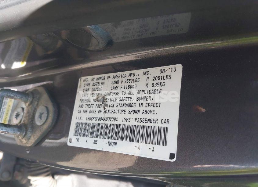 Photo 9 of 2010 Honda Accord 3.5 EX-L (VIN 1HGCP3F80AA032094)