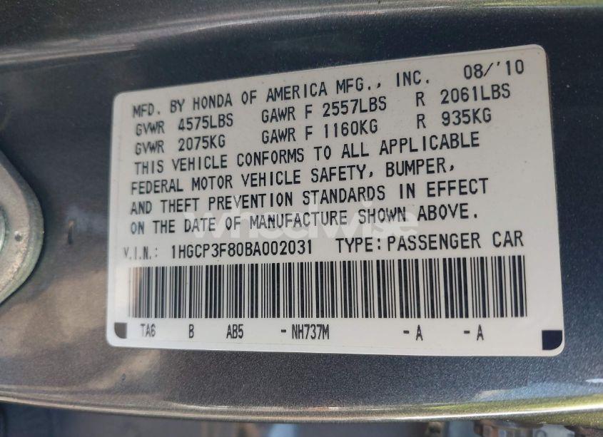 Photo 9 of 2011 Honda Accord 3.5 EX-L (VIN 1HGCP3F80BA002031)