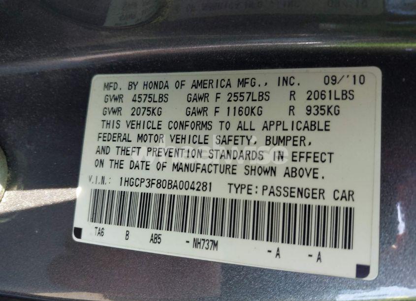 Photo 9 of 2011 Honda Accord 3.5 EX-L (VIN 1HGCP3F80BA004281)