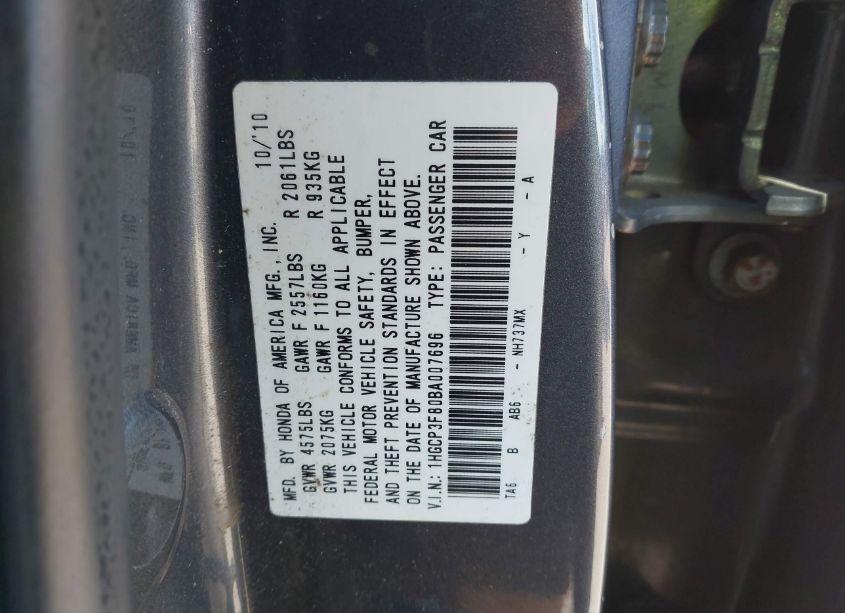 Photo 9 of 2011 Honda Accord 3.5 EX-L (VIN 1HGCP3F80BA007696)