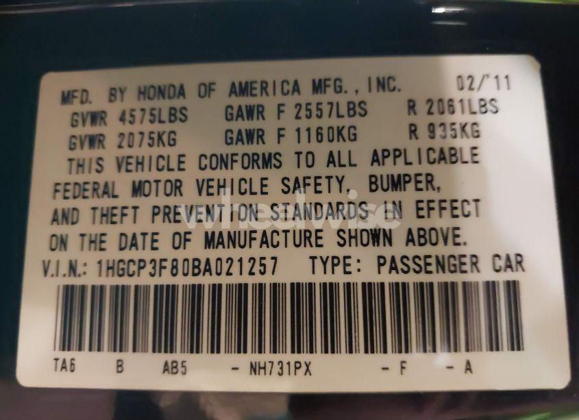 Photo 9 of 2011 Honda Accord 3.5 EX-L (VIN 1HGCP3F80BA021257)