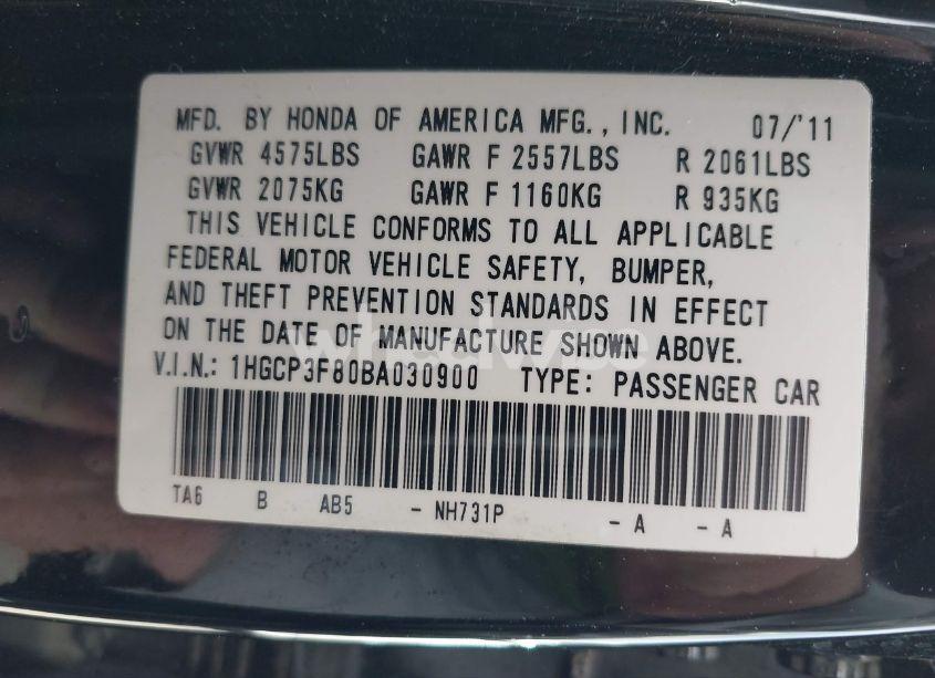 Photo 9 of 2011 Honda Accord 3.5 EX-L (VIN 1HGCP3F80BA030900)