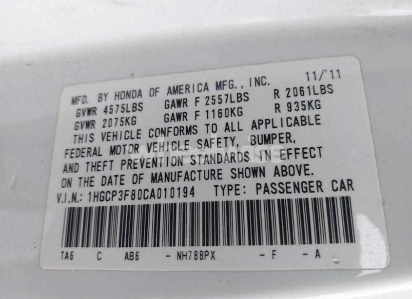 Photo 9 of 2012 Honda Accord 3.5 EX-L (VIN 1HGCP3F80CA010194)