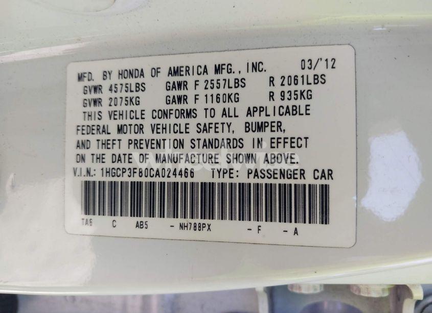 Photo 9 of 2012 Honda Accord 3.5 EX-L (VIN 1HGCP3F80CA024466)