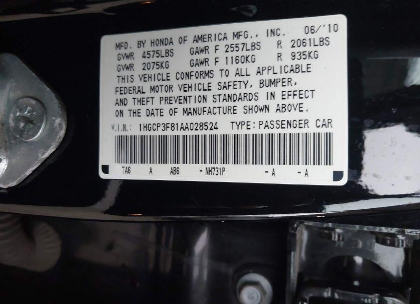 Photo 9 of 2010 Honda Accord 3.5 EX-L (VIN 1HGCP3F81AA028524)