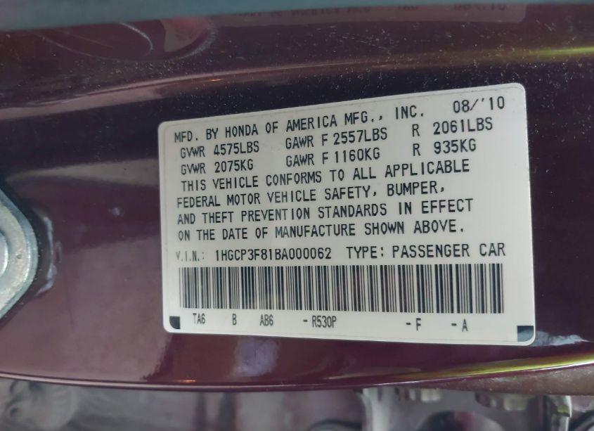 Photo 9 of 2011 Honda Accord 3.5 EX-L (VIN 1HGCP3F81BA000062)