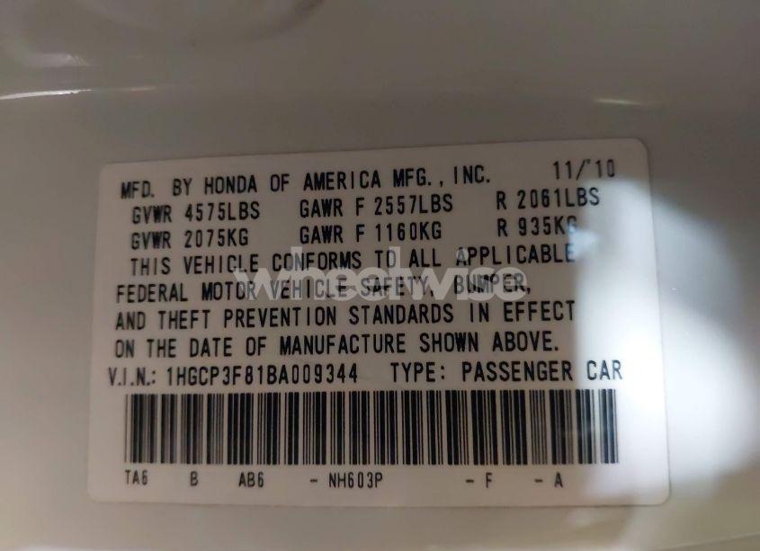 Photo 9 of 2011 Honda Accord 3.5 EX-L (VIN 1HGCP3F81BA009344)