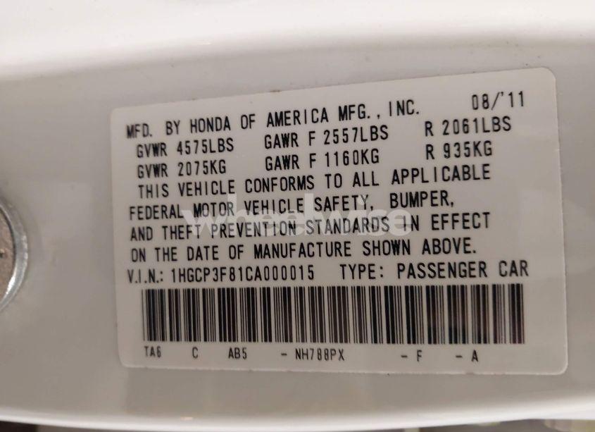 Photo 9 of 2012 Honda Accord 3.5 EX-L (VIN 1HGCP3F81CA000015)