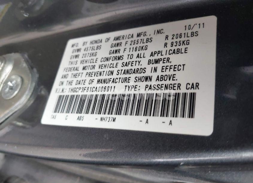 Photo 9 of 2012 Honda Accord 3.5 EX-L (VIN 1HGCP3F81CA006011)