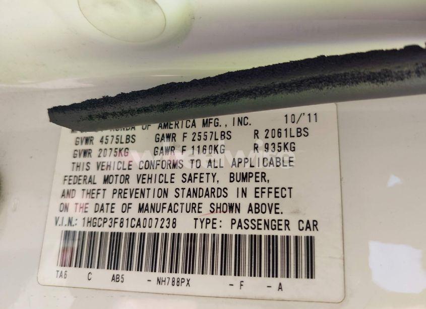 Photo 9 of 2012 Honda Accord 3.5 EX-L (VIN 1HGCP3F81CA007238)