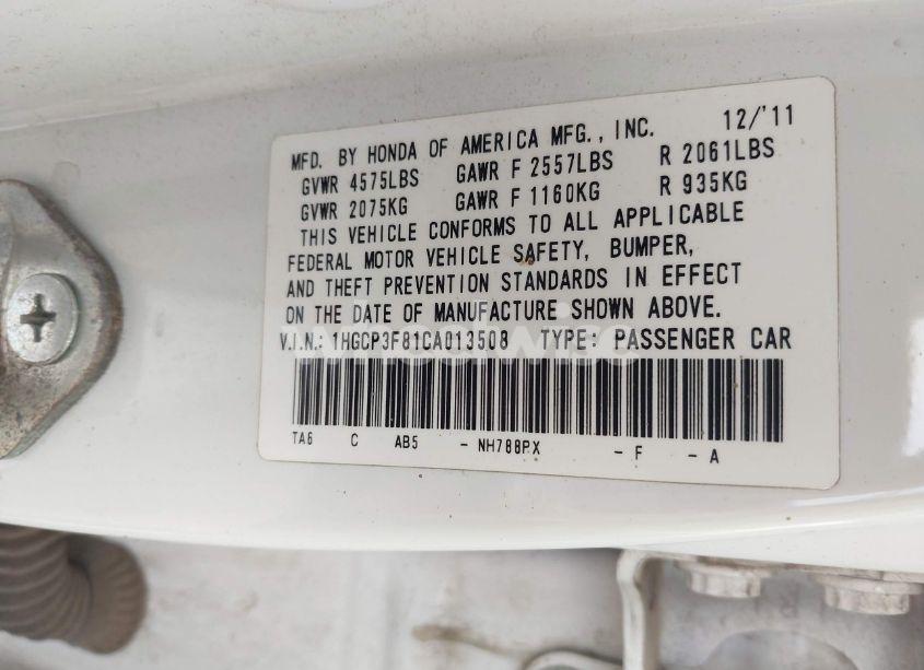 Photo 9 of 2012 Honda Accord 3.5 EX-L (VIN 1HGCP3F81CA013508)