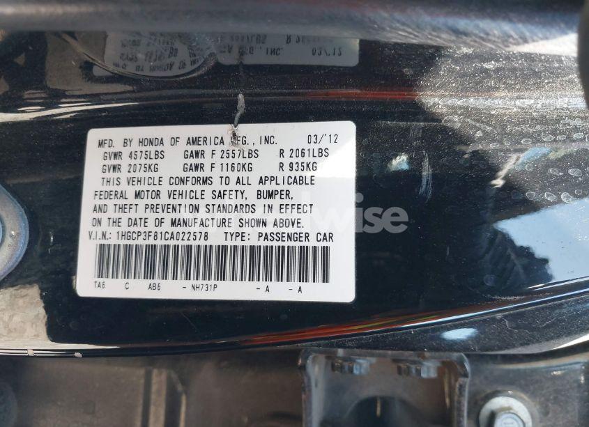 Photo 9 of 2012 Honda Accord 3.5 EX-L (VIN 1HGCP3F81CA022578)