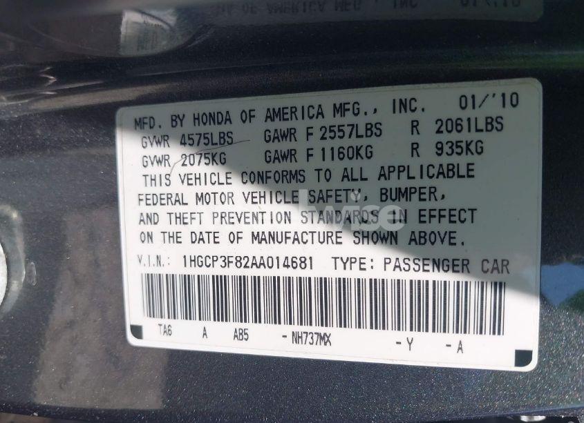 Photo 9 of 2010 Honda Accord 3.5 EX-L (VIN 1HGCP3F82AA014681)