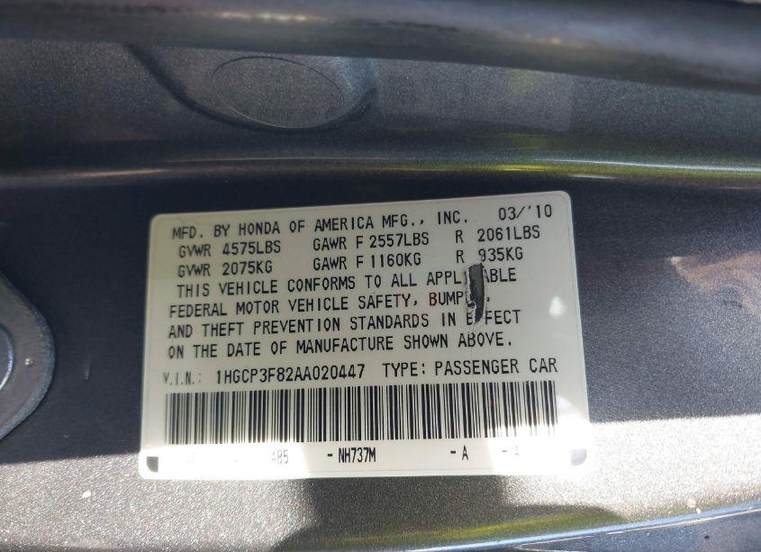 Photo 9 of 2010 Honda Accord 3.5 EX-L (VIN 1HGCP3F82AA020447)