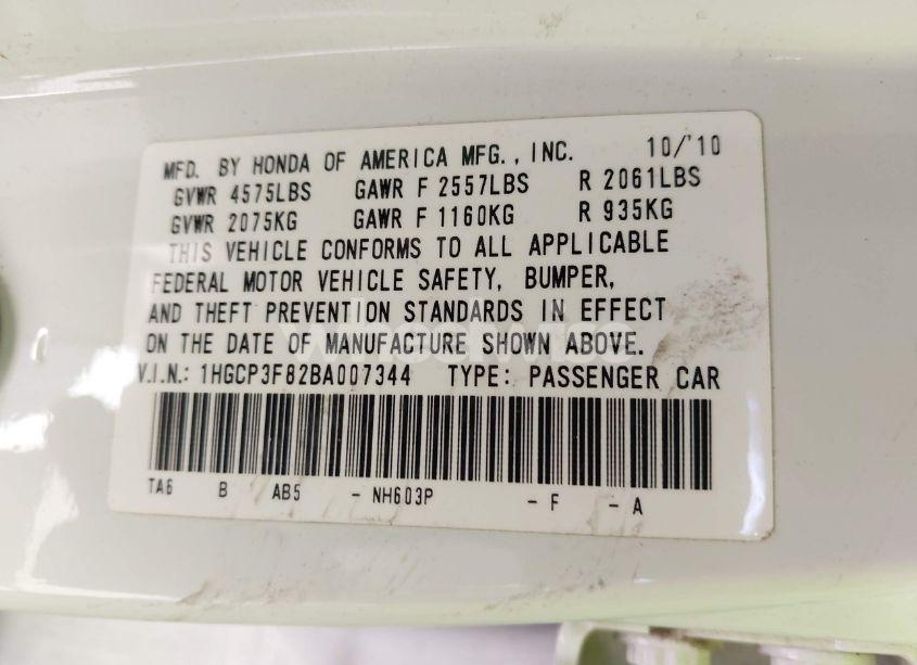 Photo 9 of 2011 Honda Accord 3.5 EX-L (VIN 1HGCP3F82BA007344)