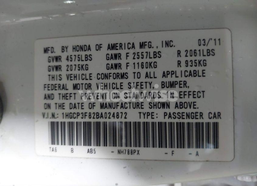 Photo 9 of 2011 Honda Accord 3.5 EX-L (VIN 1HGCP3F82BA024872)