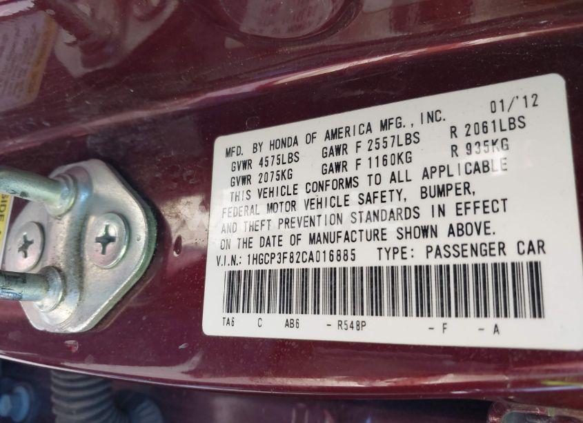 Photo 9 of 2012 Honda Accord 3.5 EX-L (VIN 1HGCP3F82CA016885)