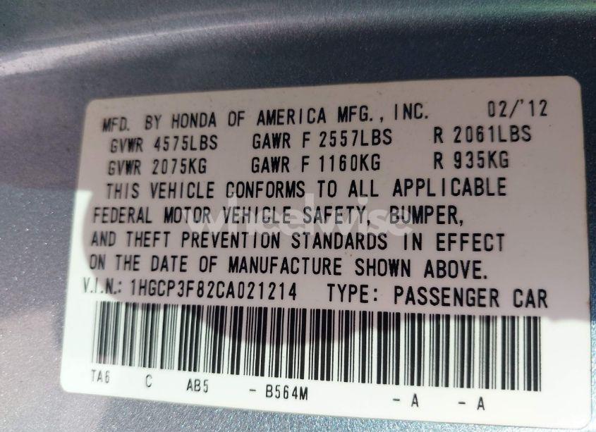 Photo 9 of 2012 Honda Accord 3.5 EX-L (VIN 1HGCP3F82CA021214)