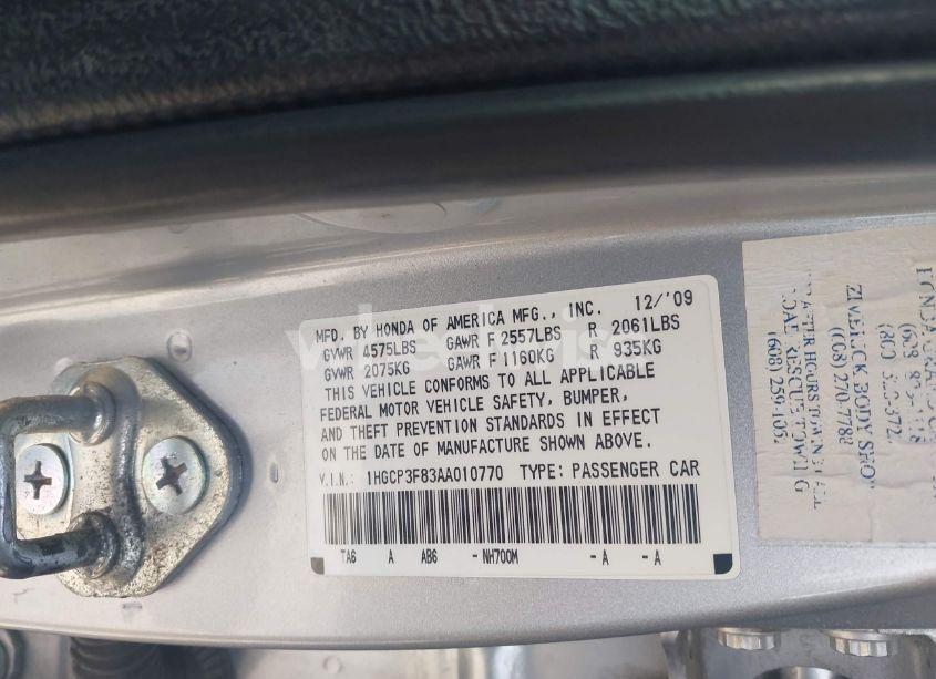 Photo 9 of 2010 Honda Accord 3.5 EX-L (VIN 1HGCP3F83AA010770)
