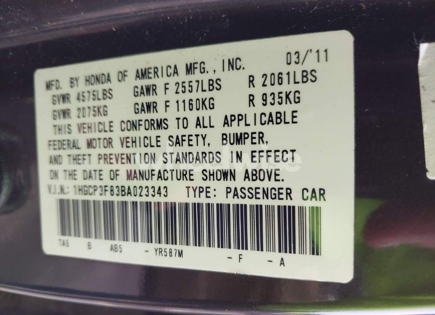 Photo 9 of 2011 Honda Accord 3.5 EX-L (VIN 1HGCP3F83BA023343)