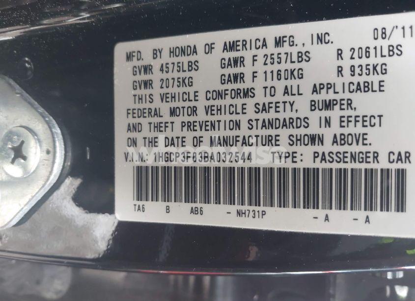 Photo 9 of 2011 Honda Accord 3.5 EX-L (VIN 1HGCP3F83BA032544)