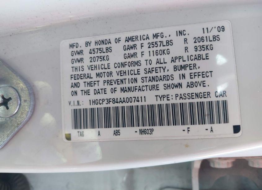 Photo 9 of 2010 Honda Accord 3.5 EX-L (VIN 1HGCP3F84AA007411)