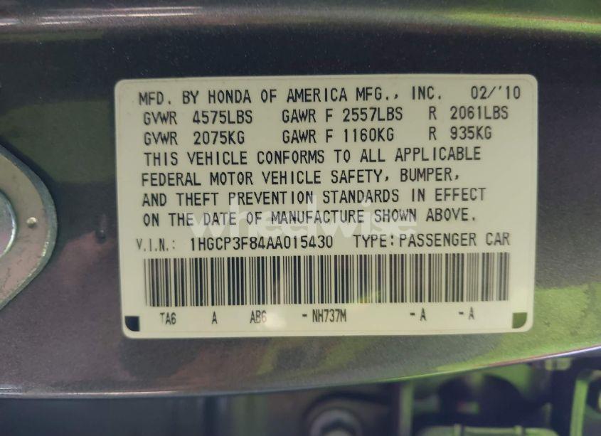 Photo 9 of 2010 Honda Accord 3.5 EX-L (VIN 1HGCP3F84AA015430)