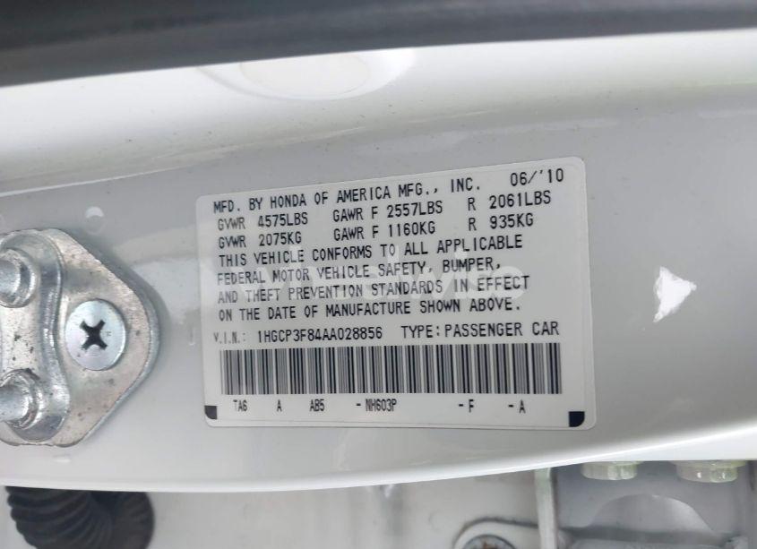 Photo 9 of 2010 Honda Accord 3.5 EX-L (VIN 1HGCP3F84AA028856)