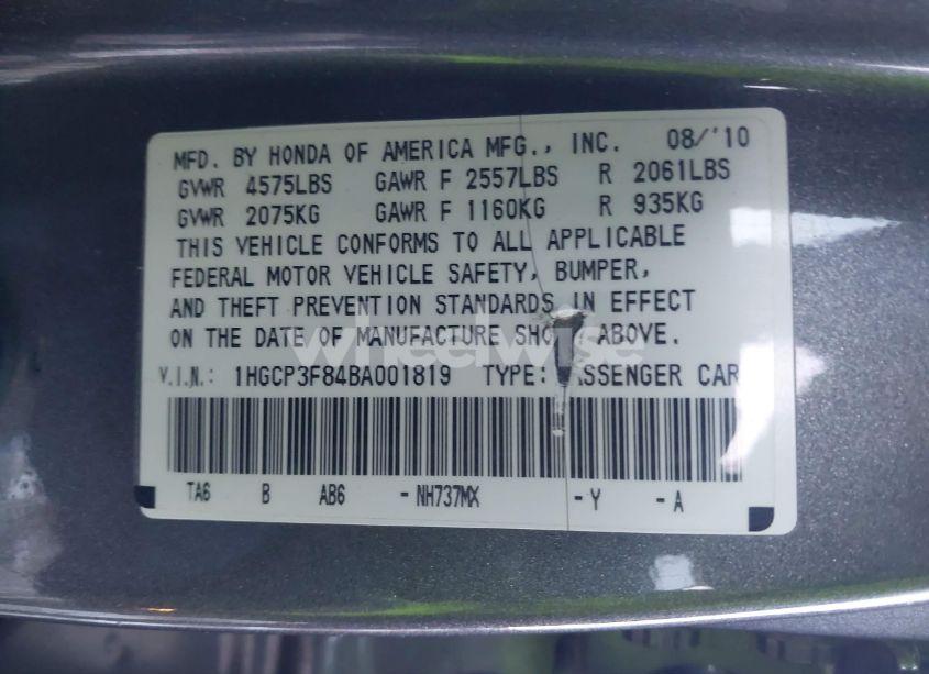 Photo 9 of 2011 Honda Accord 3.5 EX-L (VIN 1HGCP3F84BA001819)