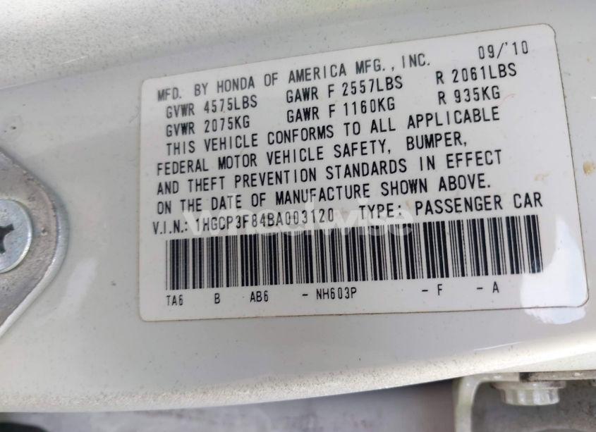 Photo 9 of 2011 Honda Accord 3.5 EX-L (VIN 1HGCP3F84BA003120)