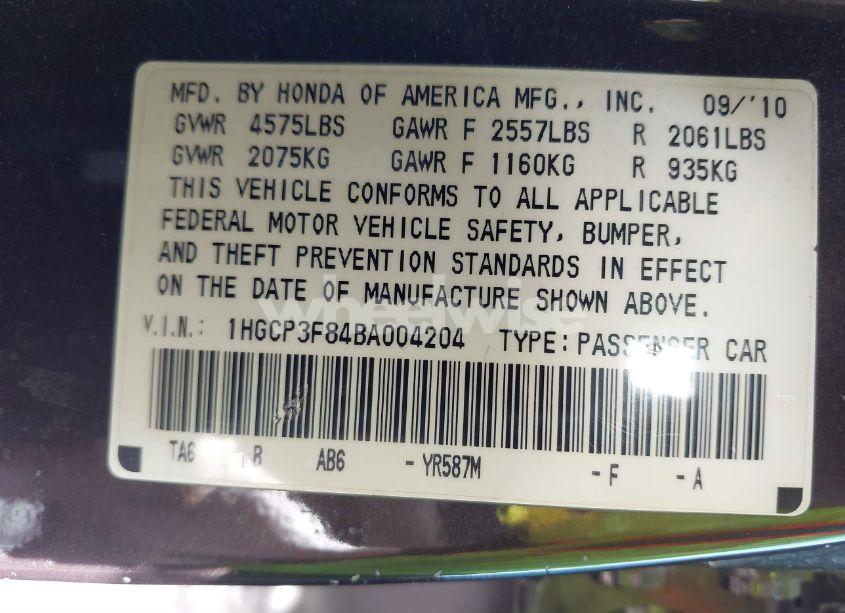 Photo 9 of 2011 Honda Accord 3.5 EX-L (VIN 1HGCP3F84BA004204)