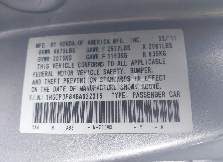 Photo 9 of 2011 Honda Accord 3.5 EX-L (VIN 1HGCP3F84BA022315)