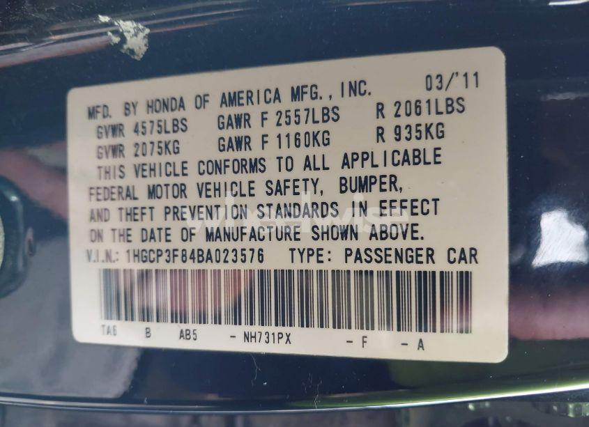 Photo 9 of 2011 Honda Accord 3.5 EX-L (VIN 1HGCP3F84BA023576)