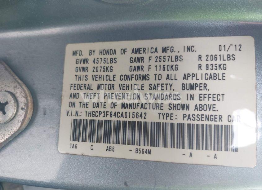 Photo 9 of 2012 Honda Accord 3.5 EX-L (VIN 1HGCP3F84CA015642)