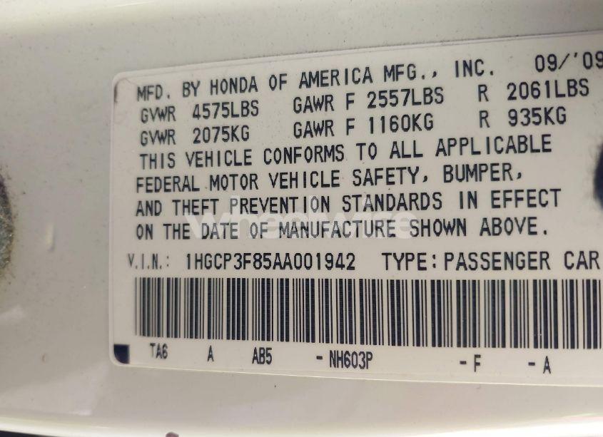 Photo 9 of 2010 Honda Accord 3.5 EX-L (VIN 1HGCP3F85AA001942)