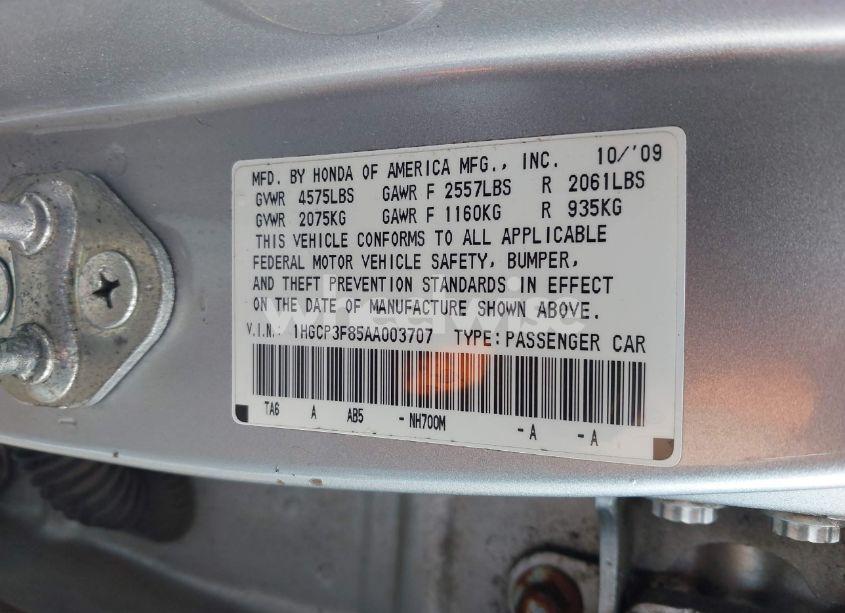 Photo 9 of 2010 Honda Accord 3.5 EX-L (VIN 1HGCP3F85AA003707)