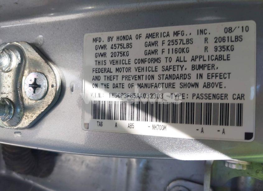 Photo 9 of 2010 Honda Accord 3.5 EX-L (VIN 1HGCP3F85AA032303)