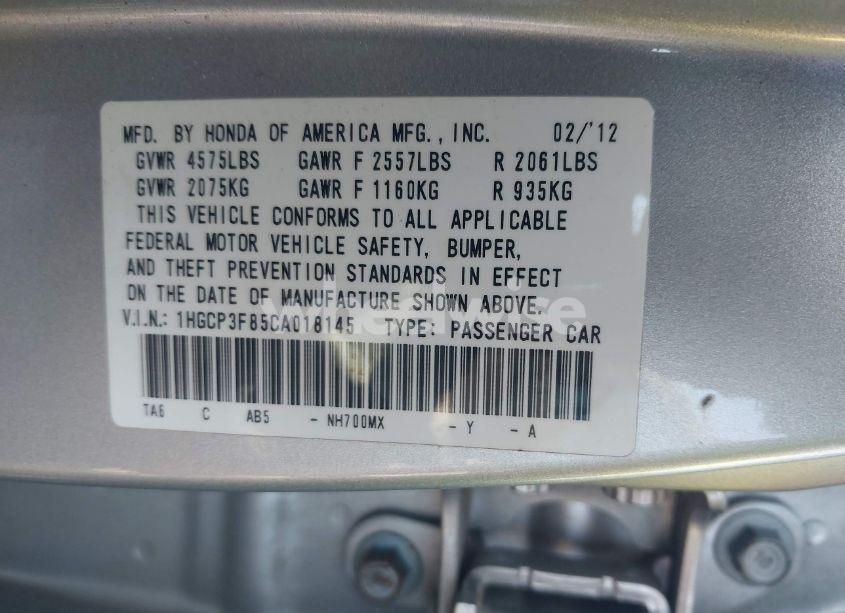 Photo 9 of 2012 Honda Accord 3.5 EX-L (VIN 1HGCP3F85CA018145)