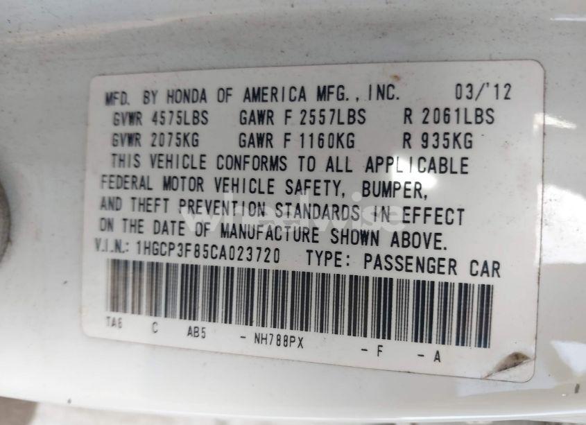 Photo 9 of 2012 Honda Accord SDN (VIN 1HGCP3F85CA023720)