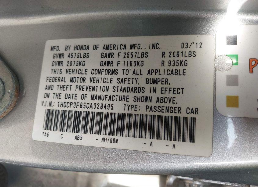 Photo 9 of 2012 Honda Accord 3.5 EX-L (VIN 1HGCP3F85CA028495)