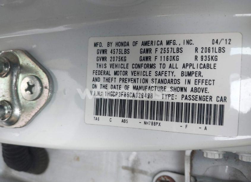 Photo 9 of 2012 Honda Accord 3.5 EX-L (VIN 1HGCP3F85CA029498)