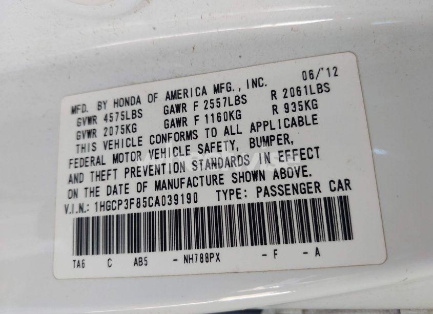 Photo 9 of 2012 Honda Accord 3.5 EX-L (VIN 1HGCP3F85CA039190)