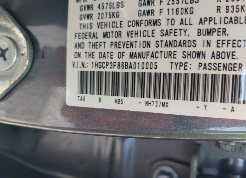 Photo 9 of 2011 Honda Accord 3.5 EX-L (VIN 1HGCP3F86BA010005)