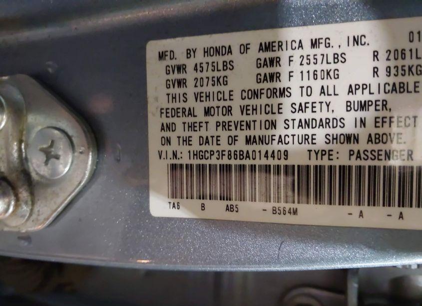 Photo 9 of 2011 Honda Accord 3.5 EX-L (VIN 1HGCP3F86BA014409)