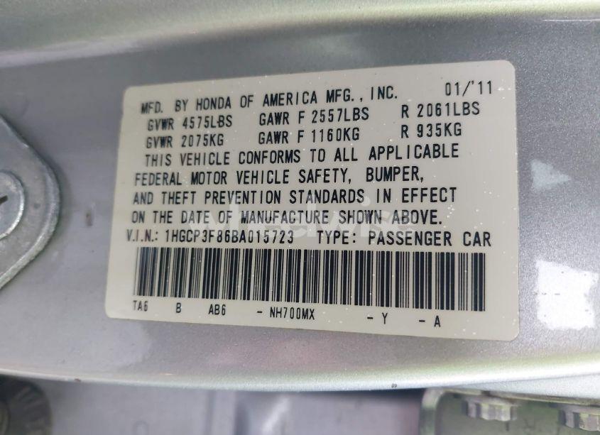 Photo 9 of 2011 Honda Accord 3.5 EX-L (VIN 1HGCP3F86BA015723)