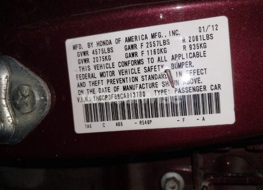 Photo 9 of 2012 Honda Accord 3.5 EX-L (VIN 1HGCP3F86CA013780)