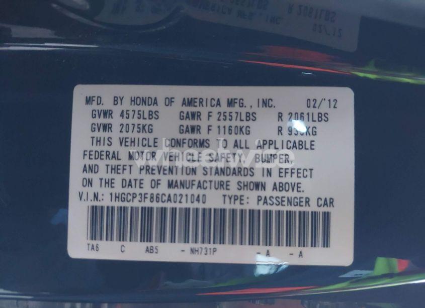 Photo 9 of 2012 Honda Accord 3.5 EX-L (VIN 1HGCP3F86CA021040)