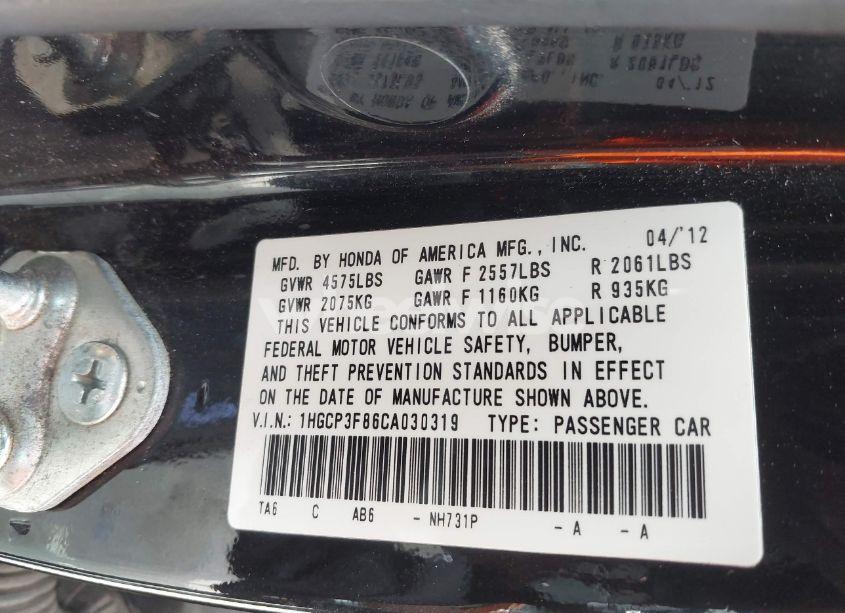Photo 9 of 2012 Honda Accord 3.5 EX-L (VIN 1HGCP3F86CA030319)