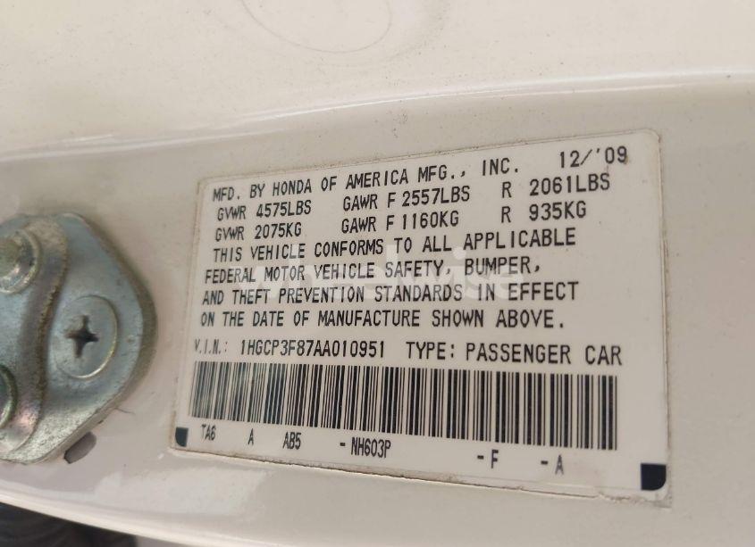 Photo 9 of 2010 Honda Accord 3.5 EX-L (VIN 1HGCP3F87AA010951)