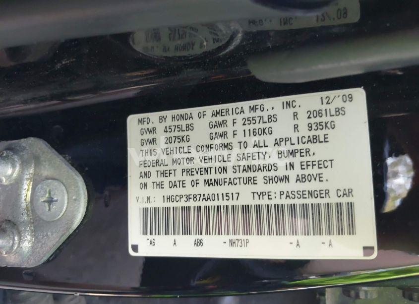 Photo 9 of 2010 Honda Accord 3.5 EX-L (VIN 1HGCP3F87AA011517)